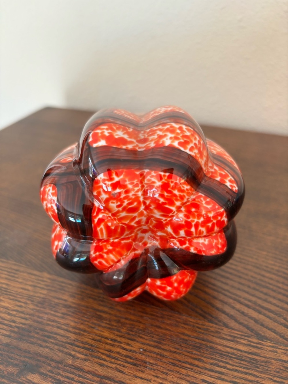 hand-blown orange and red mosaic glass gourd by Global Village Glass - Picture 5 of 8